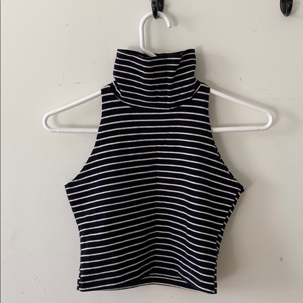 Striped Sleeveless Mock Neck crop top